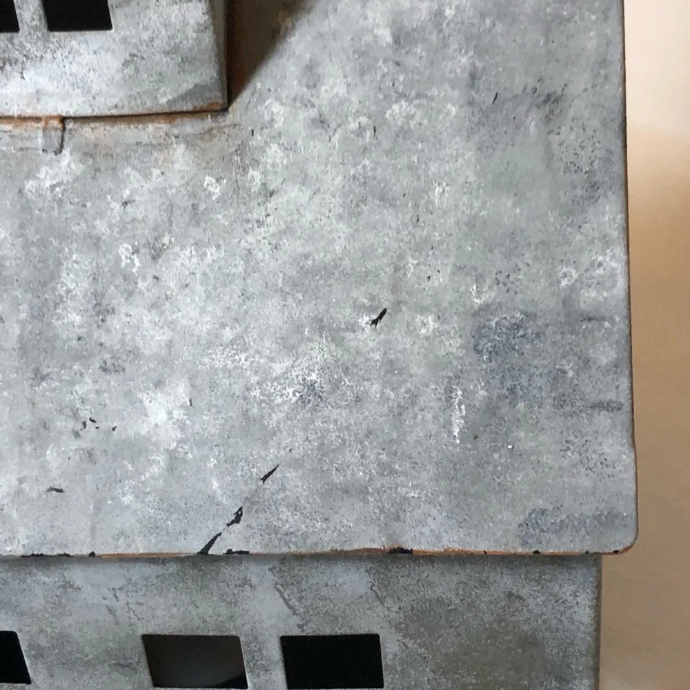 Metal Pre-Lit Church/Chapel Votive Holder in Distressed Galvanized Gray, EUC